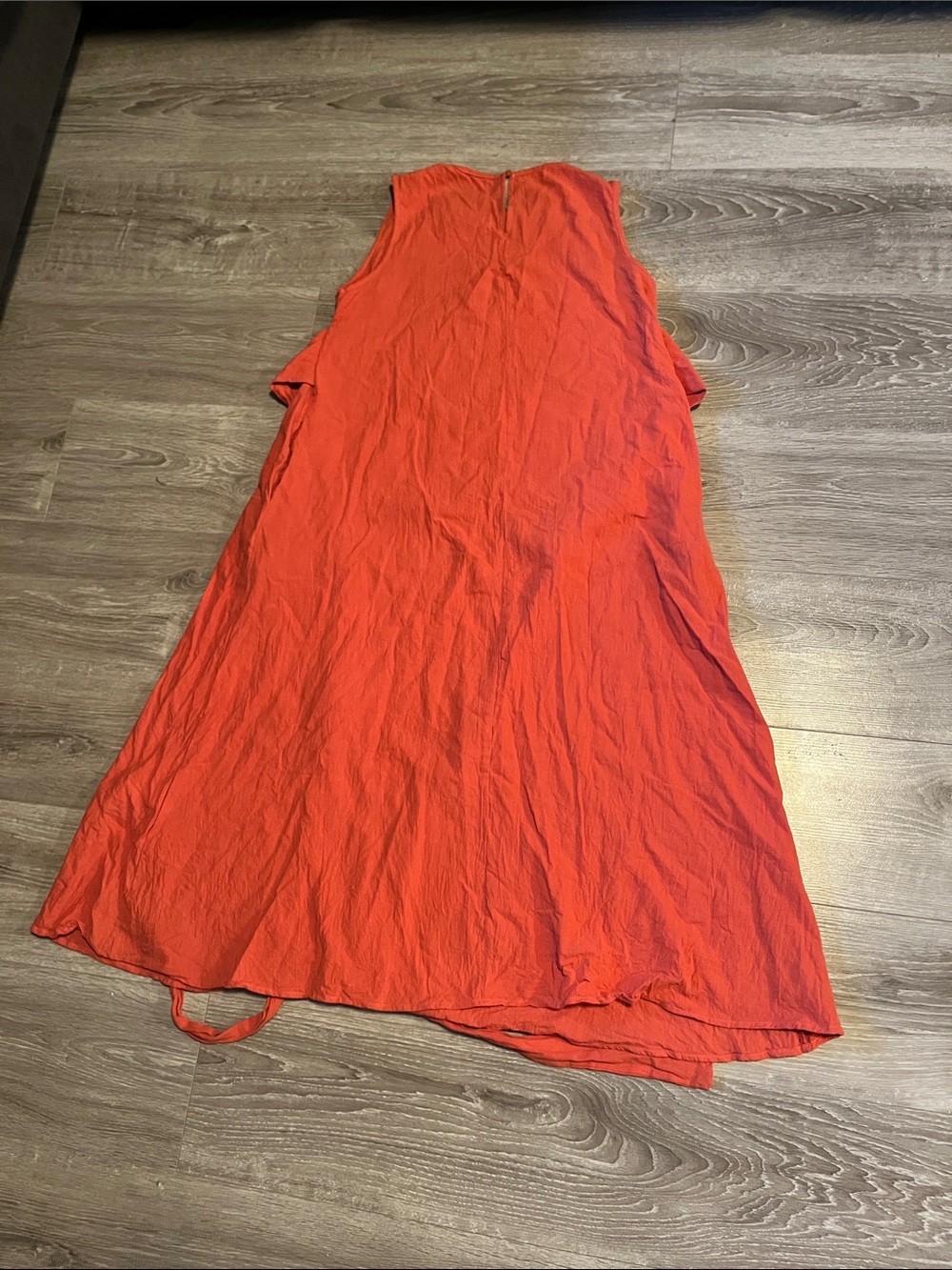 Women's Sleeveless 100% Cotton Tie-Waist crew neck long maxi dress in Yam Orange - Picture 7 of 16